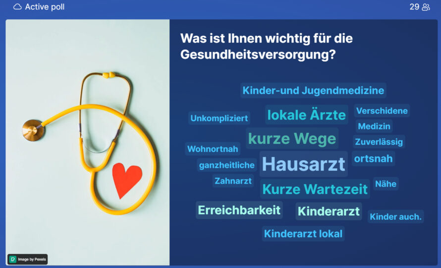 Kurze Wege statt langer Wartezeiten: 29 Rückmeldungen hat unsere Umfrage ergeben zum Thema Gesundheitsversorgung.
